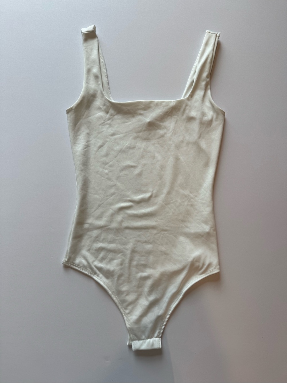Free People Cream Square Neck Ribbed Bodysuit